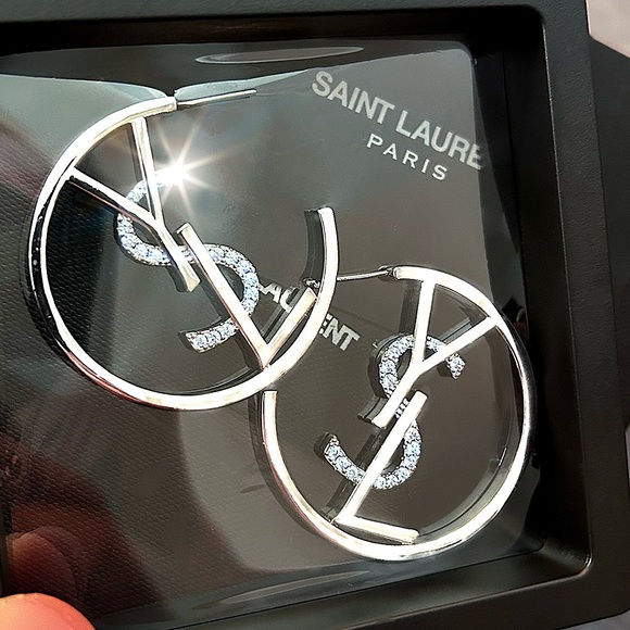 Yves Saint Laurent Jewelry - Authentic YSL Saint Laurent Monogram-Hoop Logo Earring Set